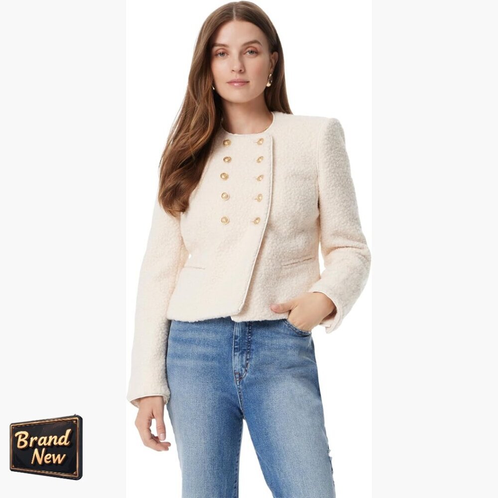 Double Breasted Collarless Blazer, Regular Fit, 100% Polyester, Business Casual